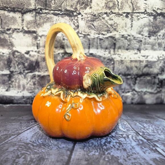 Vintage Pumpkin Gourd Double Pitcher Thanksgiving Fall Majolica Style - Picture 1 of 8